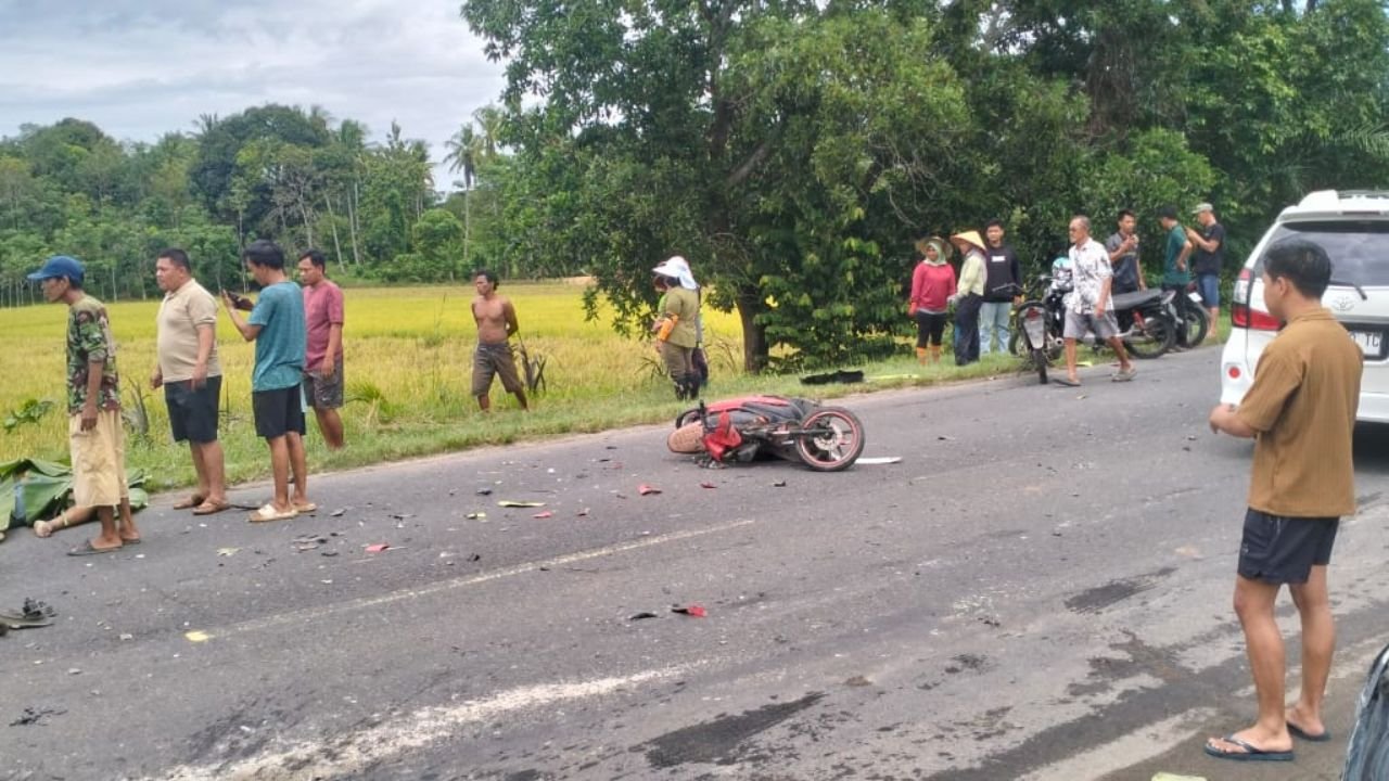 Seorang pengendara motor tewas usai ditabrak truk tronton pengangkut semen di Jalan Lintas Tengah Sumatera, Desa Tanjung Kemala, OKU Timur.