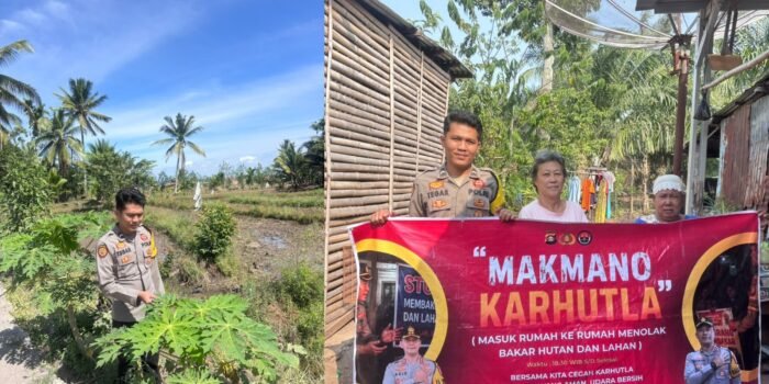 Bhabinkamtibmas Polsek Pendopo mengecek pekarangan bergizi dan menyosialisasikan pencegahan Karhutla.